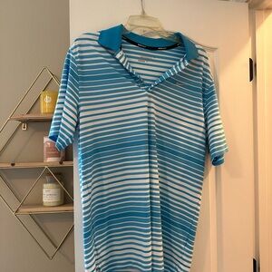 Nike Blue and White Striped Polo Shirt